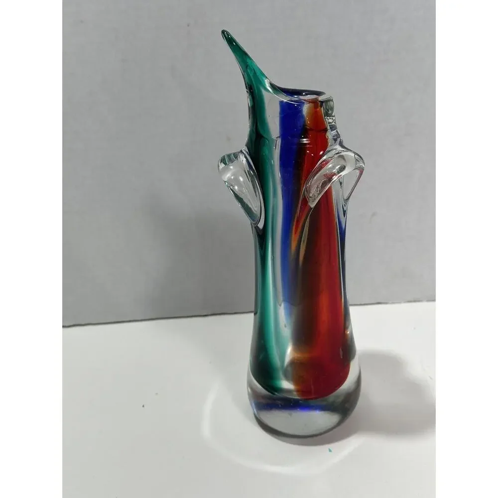 Gorgeous Pair 2 Vintage Art Glass‎ Murano Dolphin Shaped Sommerso Style Vase